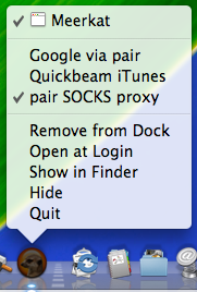 Meerkat's dock menu